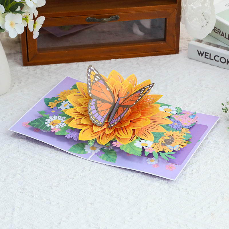 Butterfly on Sunflower 3D Pop Up Greeting Card - Mother's Day Birthday Anniversary