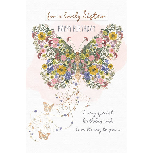 Floral Butterfly Design Sister Birthday Card