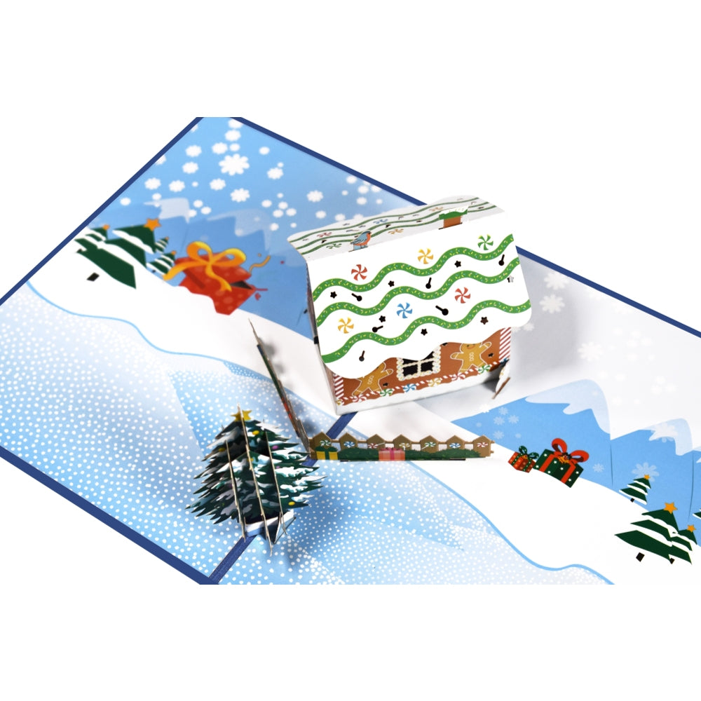 Gingerbread Houses with Snowy Scene 3D Pop Up Christmas Card