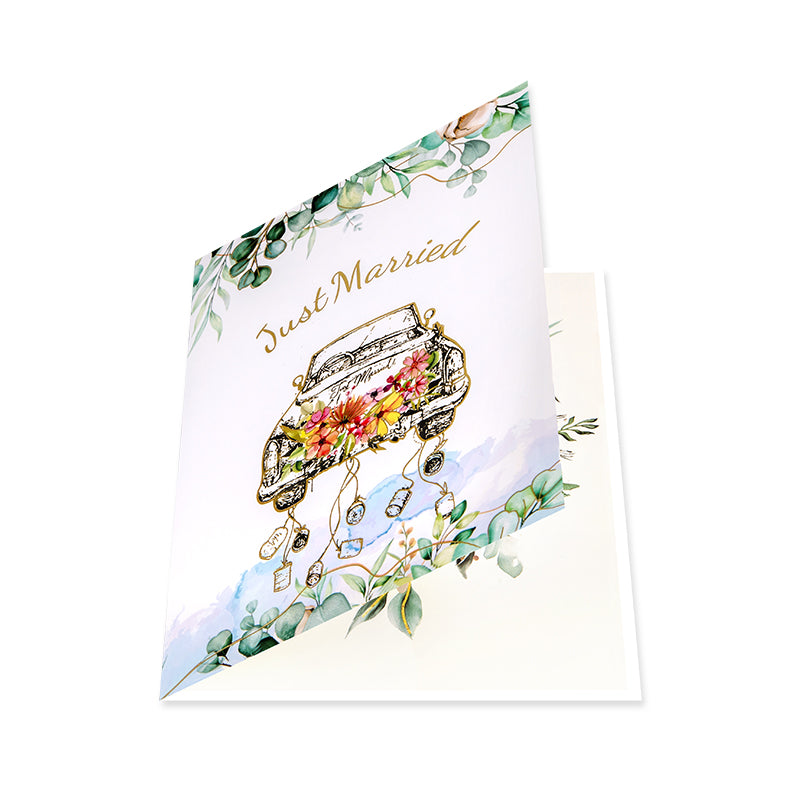 Vintage Car with Bride & Groom “Just Married” 3D Pop Up Wedding Congratulations Card