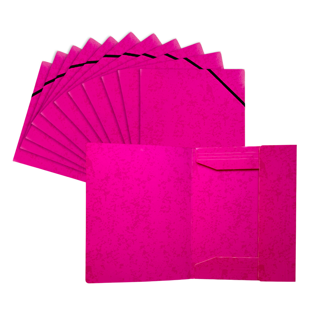 Pack of 12 A4 Pink Card 3 Flap Folders With Elastic Closure