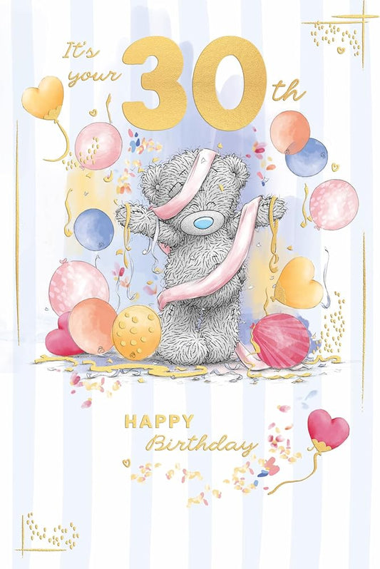 Bear Wrapped In Bunting Embellished 30th Birthday Card