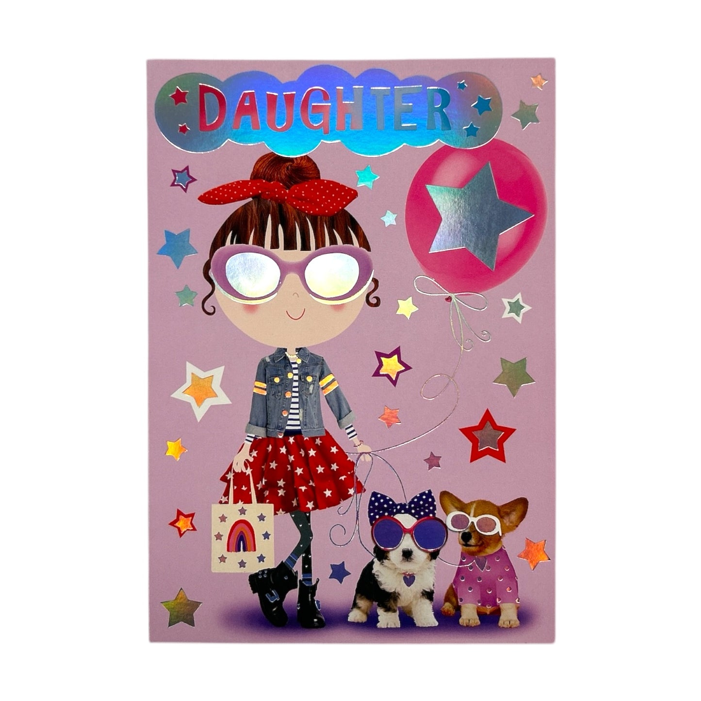 Daughter Juvenile Girl With Puppies Design Birthday Card