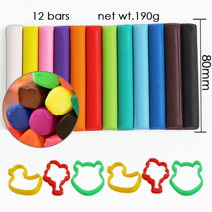 Pack of 12 Assorted Colour 190g Modelling Clay and Cutters