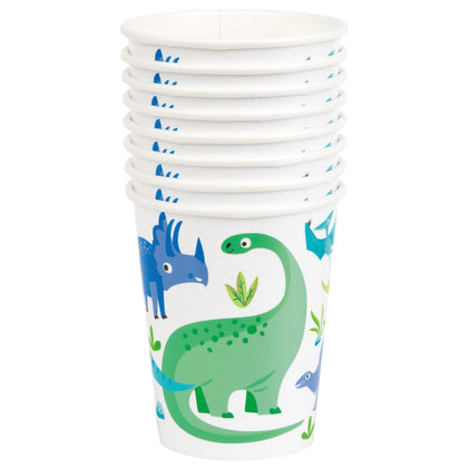 Pack of 8 Blue & Green Dinosaur 9oz Paper Cups