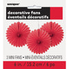 Pack of 3 Ruby Red Solid 6" Tissue Paper Fans