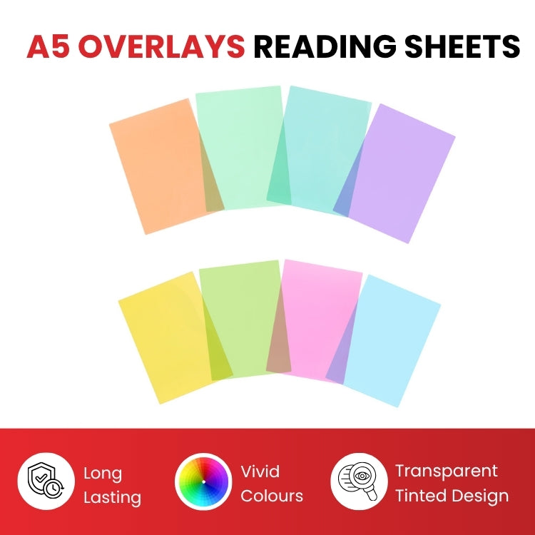 Pack of 8 A5 Plain Purple Dyslexia Overlay Reading Sheets – PET Material, Rounded Corners