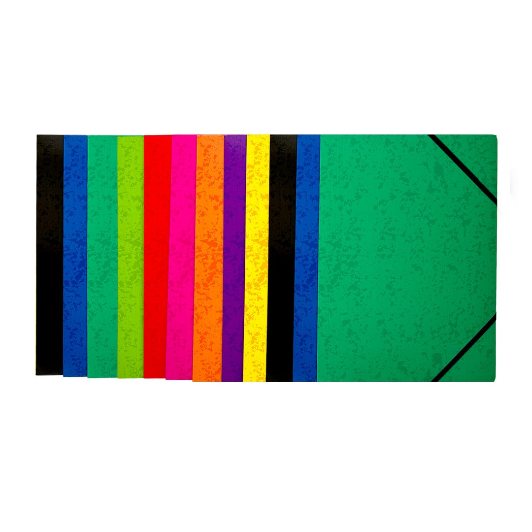 Pack of 12 A4 Assorted Colour Card 3 Flap Folders with Elastic Closure