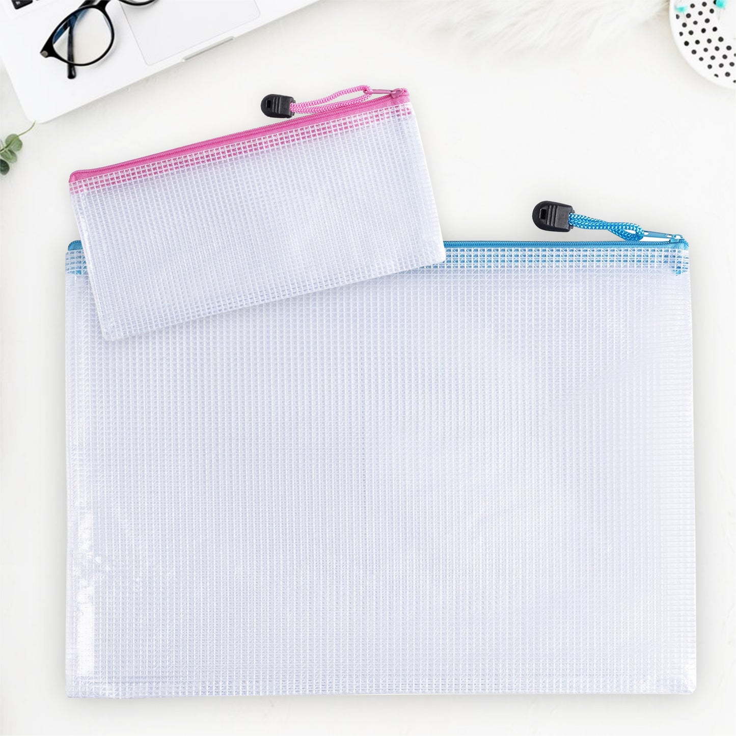 Pack of 10 A3 Assorted PVC Mesh Coloured Zip Bags