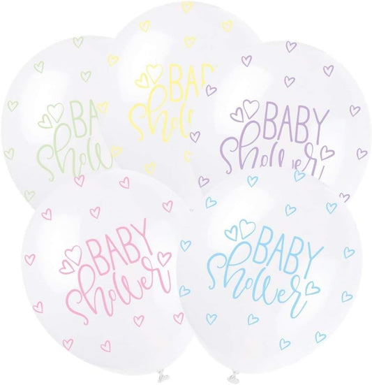 Pack of 5 Assorted Pastel Baby Shower 12" Latex Balloons