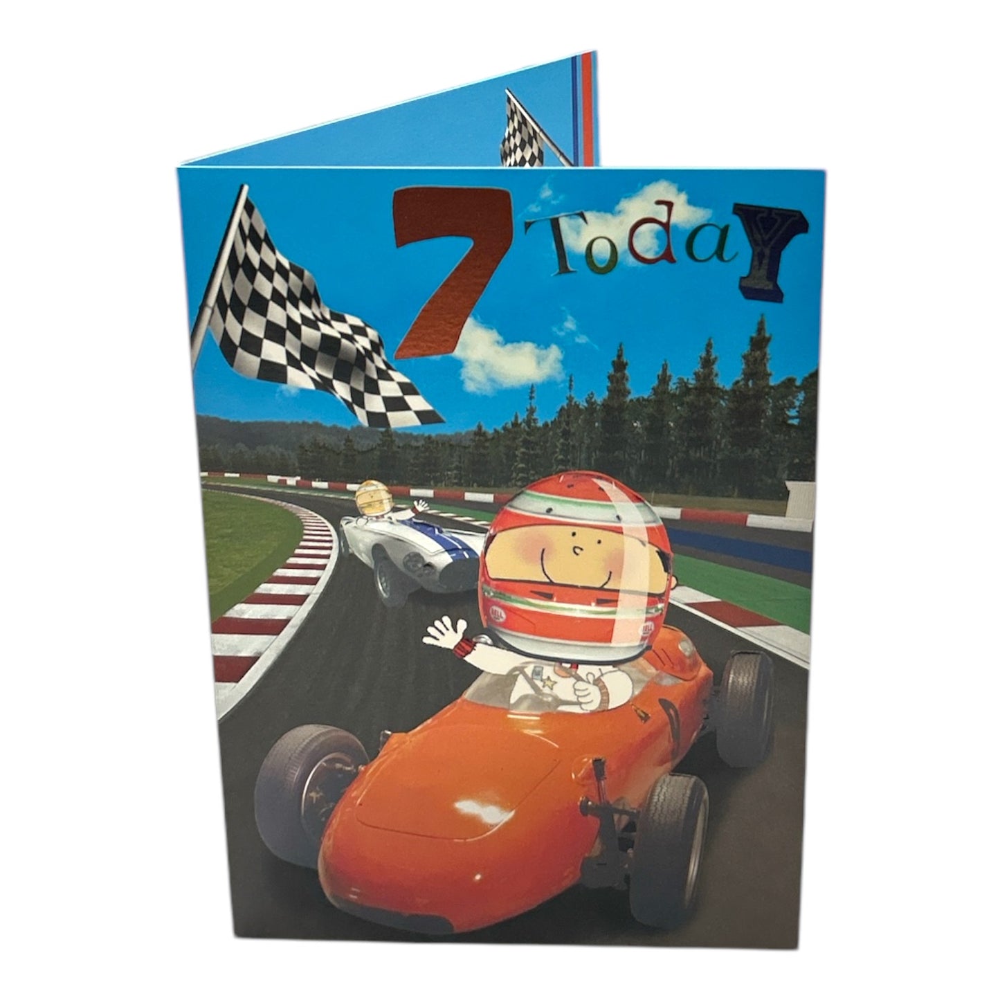 Age 7 Male Juvenile Racing Car Design Birthday Card