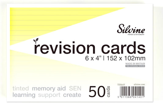 Pack of 50 6x4" SEN Yellow Lined Dyslexia Record Cards