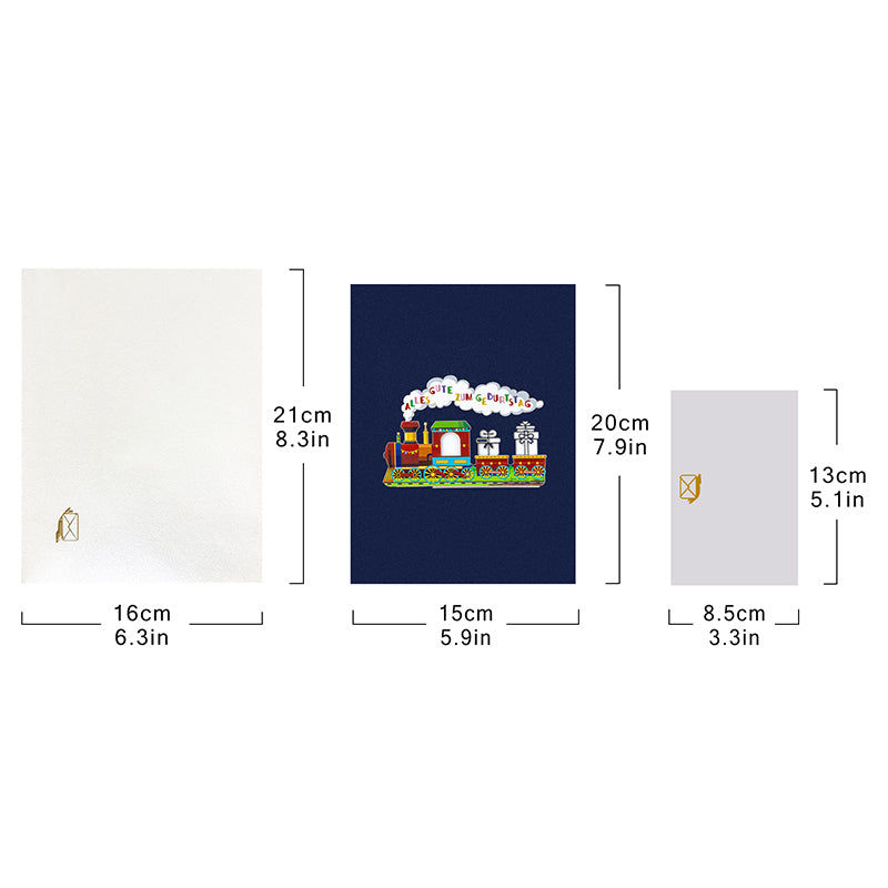 Birthday Train Adventure German Pop Up Greeting Card with Gift Pockets