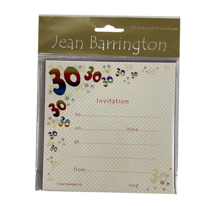 30th Foil Printed Birthday Party Invitations And Envelopes Pack Of 10