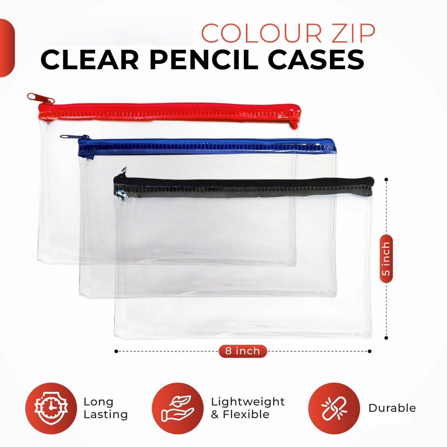 Pack of 2 Janrax 8x5" Blue Zip Clear Exam Pencil Cases