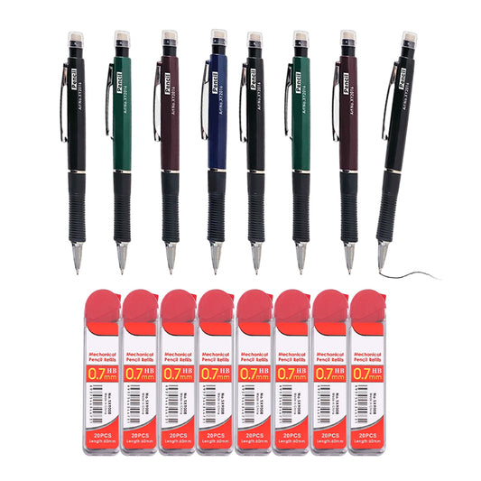 8 Sets of 0.7mm Pen-Style Mechanical Pencil and HB Lead Refills – Smooth Writing, Anti-Slip Grip