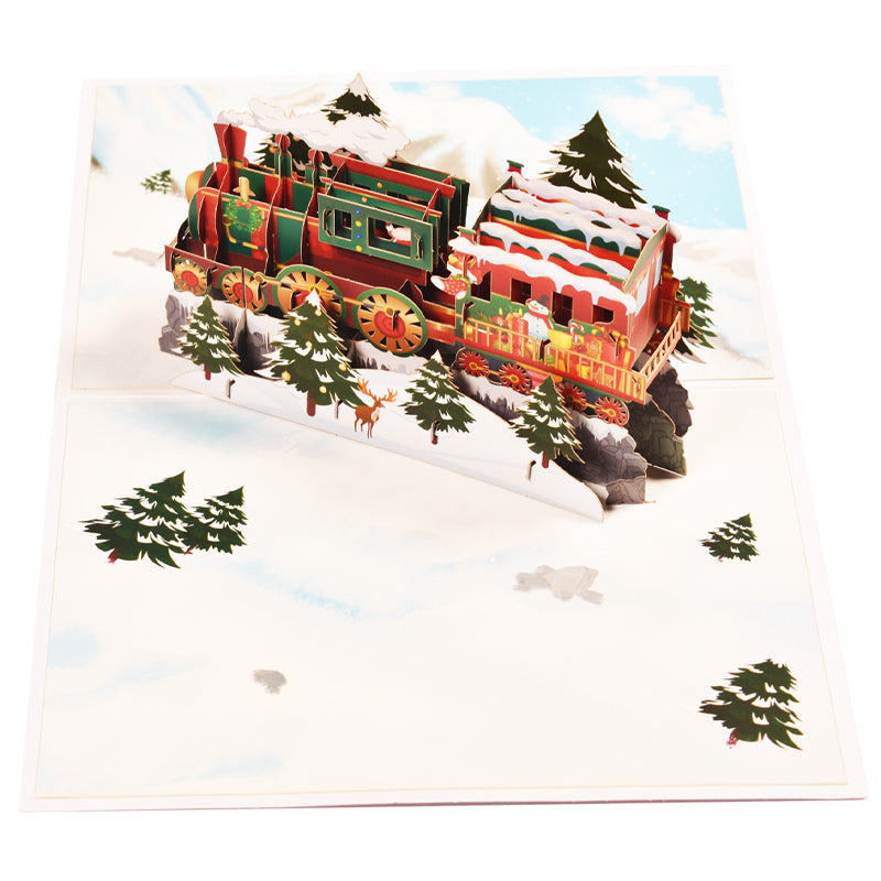 Vintage Steam Train in Snowy Scene 3D Pop Up Christmas Card