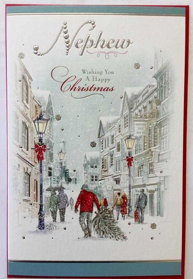 NEPHEW - NICE VERSE SILVER FOIL CHRISTMAS CARD