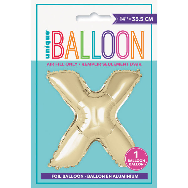 Gold Letter X Shaped Foil Balloon 14"