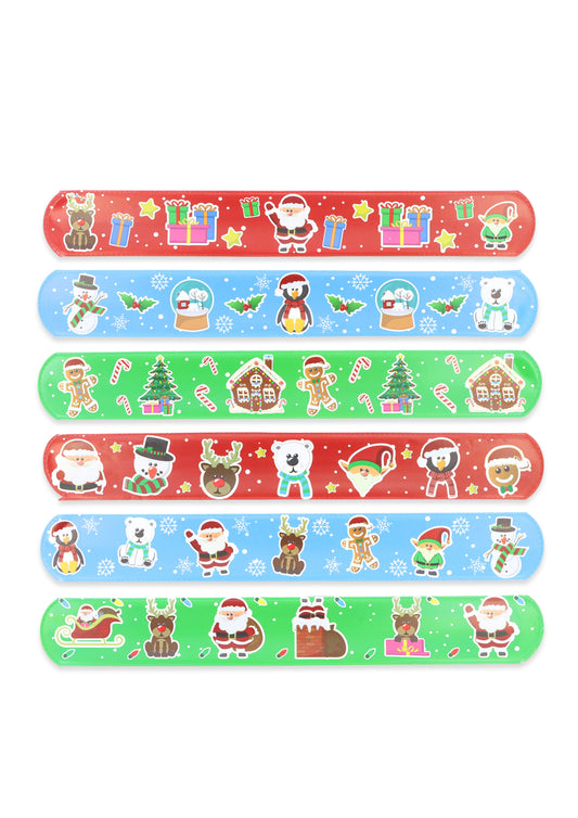 Pack of 12 Christmas Snap Bracelets with Print