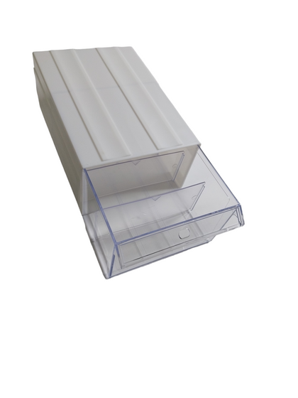 White Stackable Plastic Storage Drawers L288xW182xH111mm with Removable Compartments