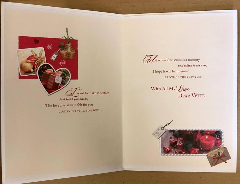 DEAR WIFE - Nice Verse Gold Foil Quality Christmas Greeting Card 