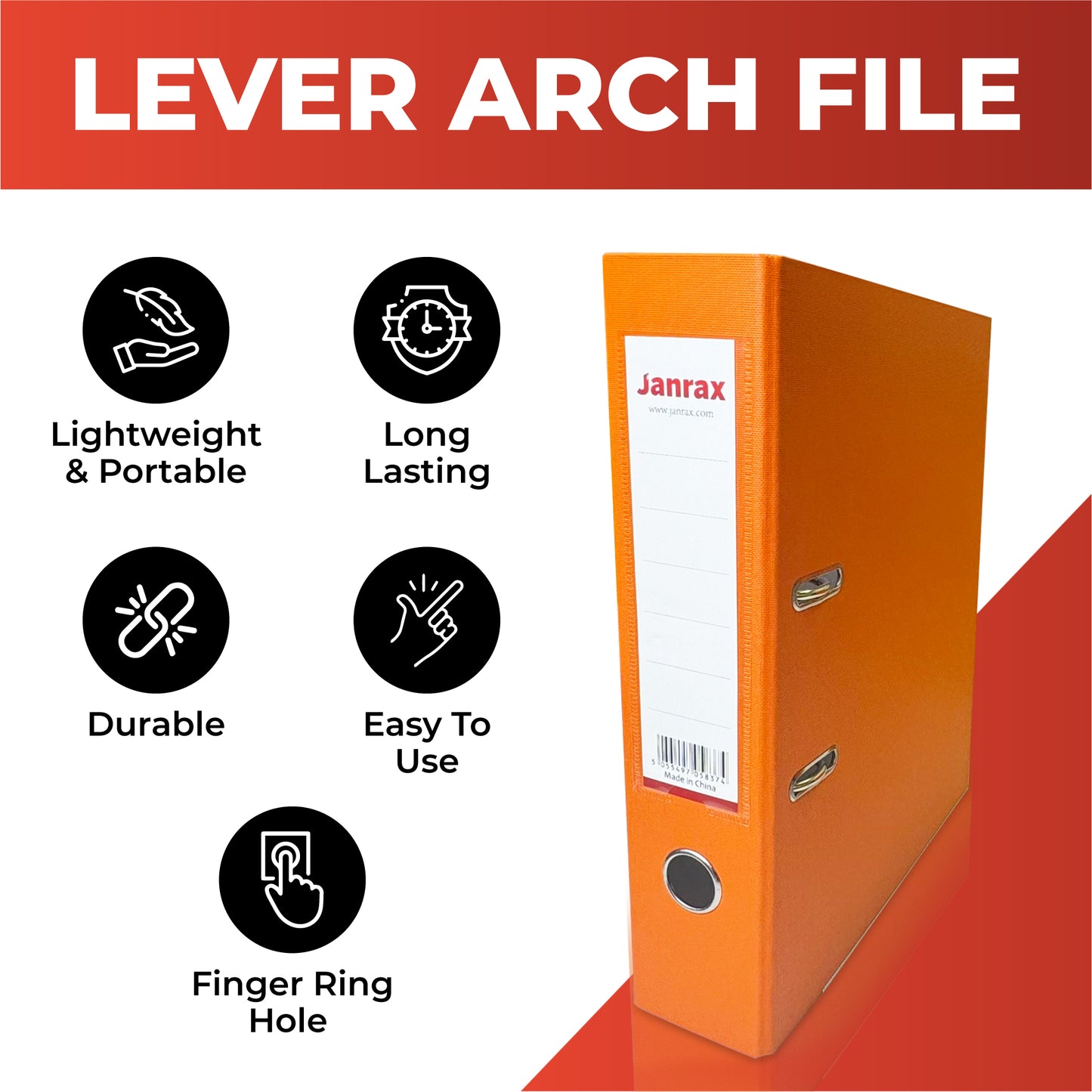 Pack of 4 A4 Lever Arch Files Paperbacked – 70mm Spine, 2 Ring Mechanism, Thumb Hole & Replaceable Spine Label – Black, Blue, Red, Green