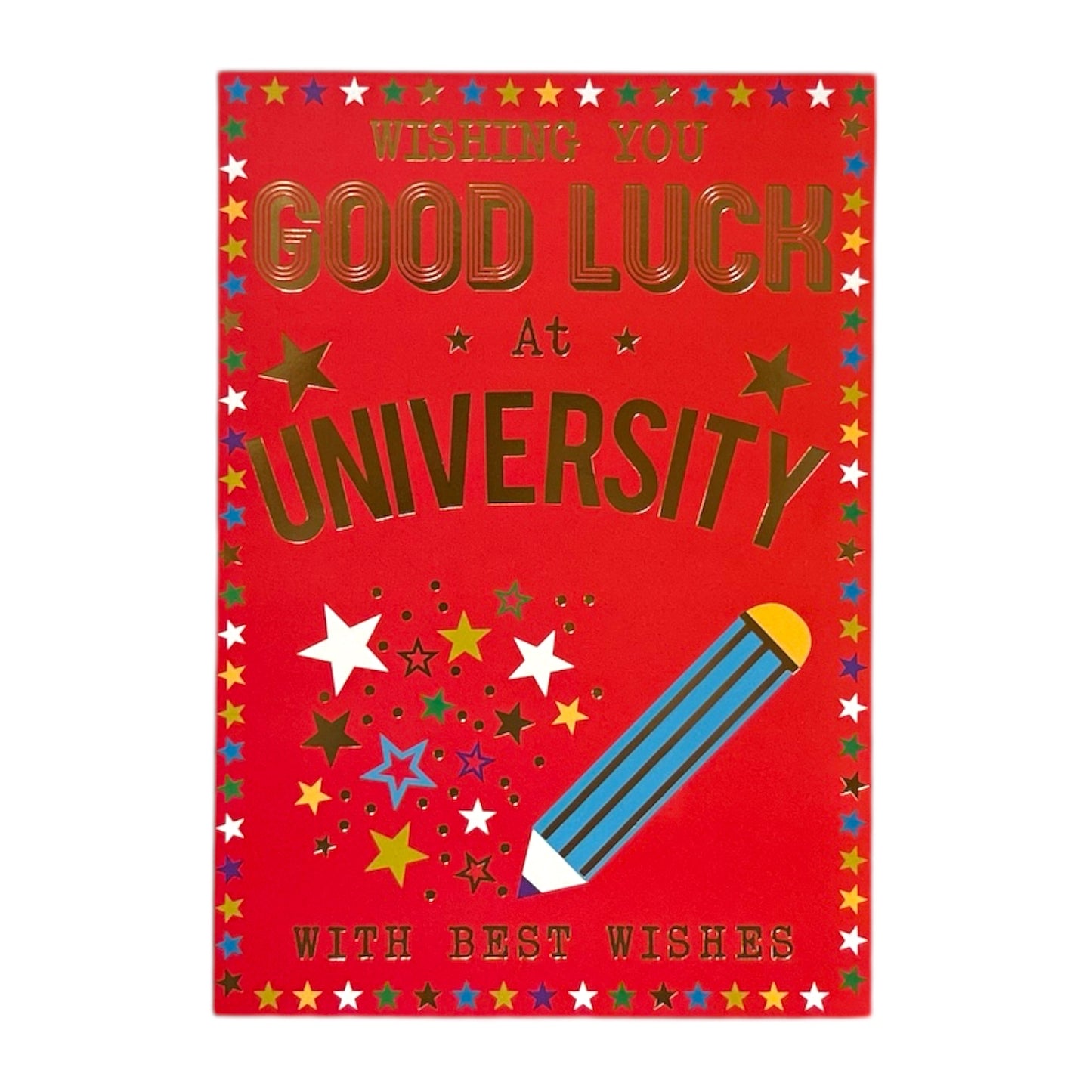 Multi Stars Design Good Luck At University Red Greeting Card