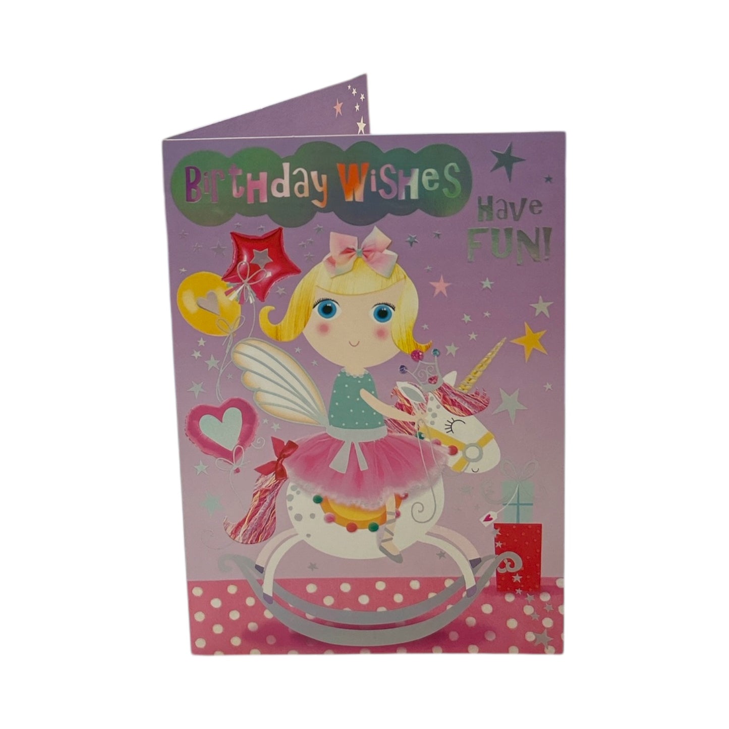 Trendy Pops Girl Sitting on Unicorn Juvenile Open Birthday Card