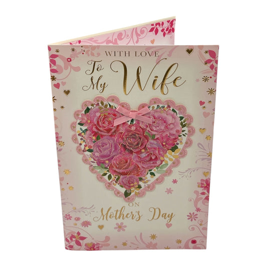 With Love to My Wife Floral Heart Design Keepsake Mother's Day Boxed Card