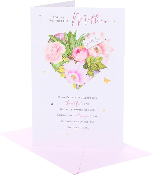 Heart and Flowers Design For My Wonderful Mother With Love Mother's Day Card