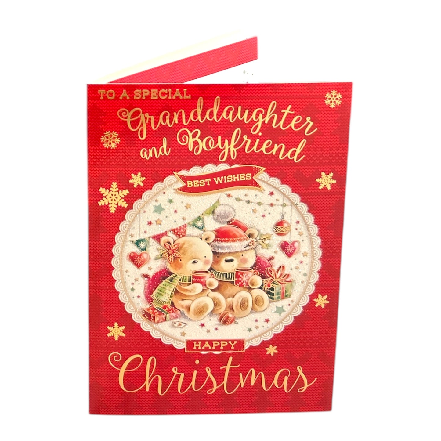 To a Special Granddaughter and Boyfriend Sweet Teddies Design Christmas Card
