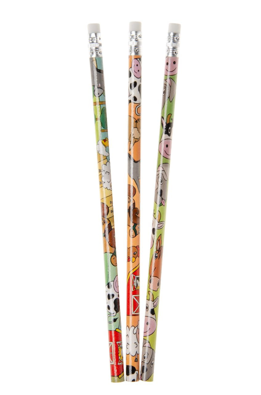Pack of 12 Farm Animals Design Pencils with Eraser