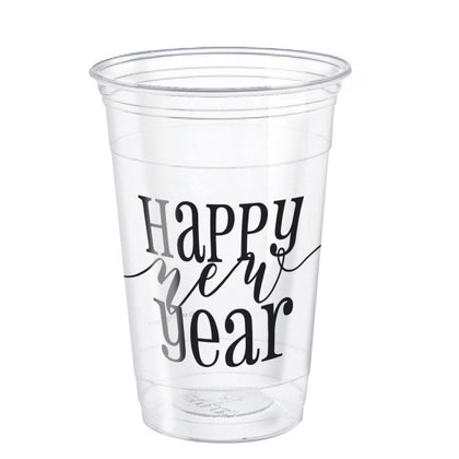 Pack of 8 Happy New Year Clear 16oz Plastic Party Cups