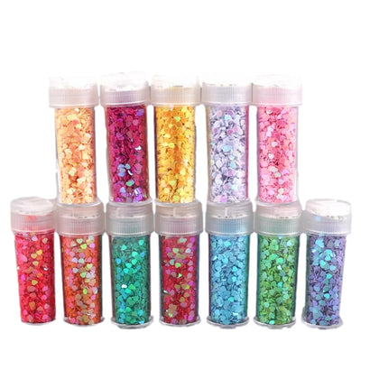 Pack of 12 Assorted Colours Cosmetic Puff Heart Shape Glitter 7g