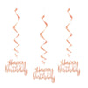Pack of 3 32" Foil Rose Gold "Happy Birthday" Hanging Swirl Decorations