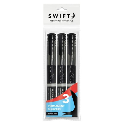 Pack of 3 Black Permanent Markers