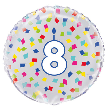 Rainbow Confetti Birthday Number 8 Round Foil Balloon 18