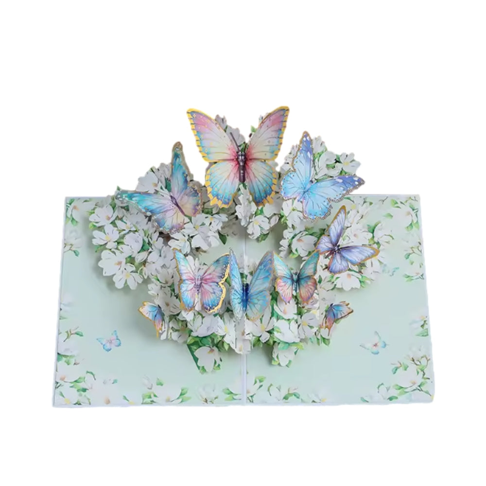 Magnolia Flowers Flying & Butterflies Dancing Best Wishes 3D Pop Up Greeting Card