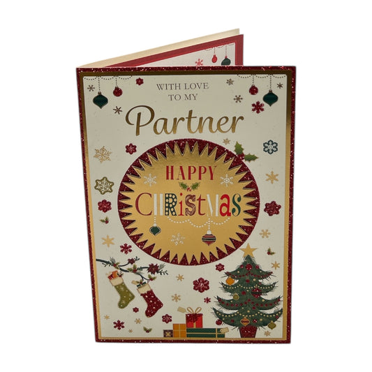 With Love To My Partner Gold Frame Design Christmas Card