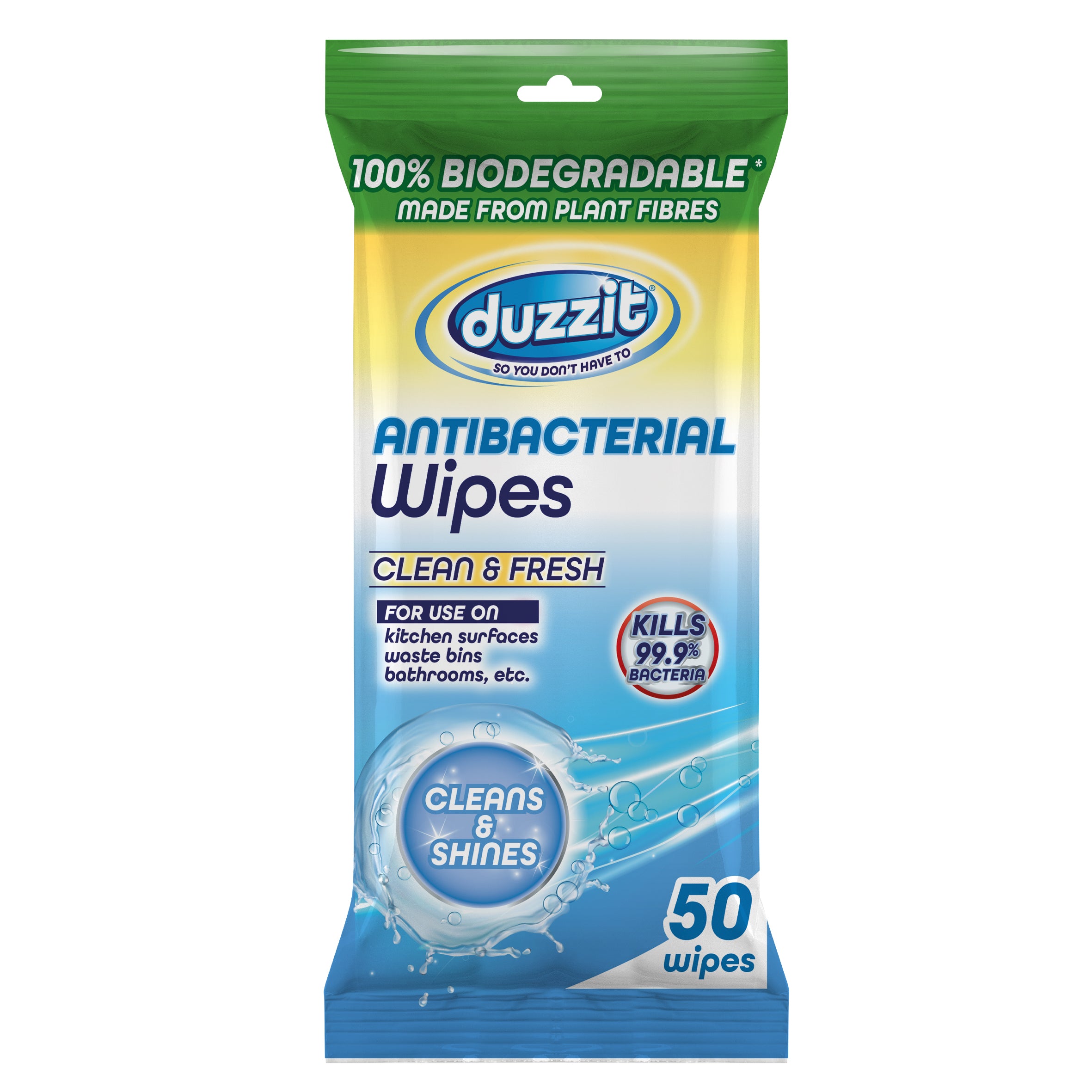 Pack of 50 Duzzit Biodegradable Antibacterial Clean And Fresh Wipes ...
