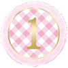 Pink Gingham 1st Birthday Round Foil Balloon 18"