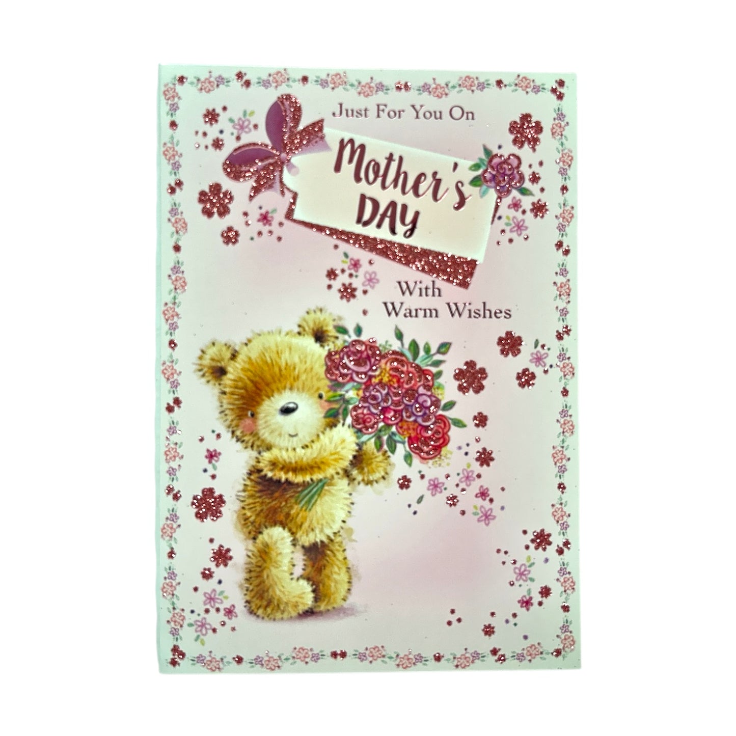 Just For You Teddy Holding Bouquet Design Mother's Day Card