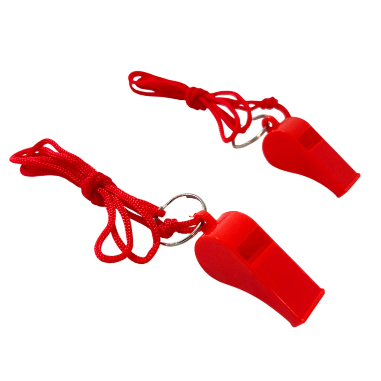 Pack of 15 Red Plastic Whistles with Lanyard Neck Cord
