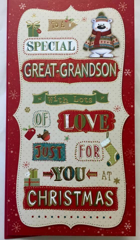 TRADITIONAL GREAT-GRANDSON CUTE GOLD FOIL NICE VERSE CHRISTMAS GREETING CARD
