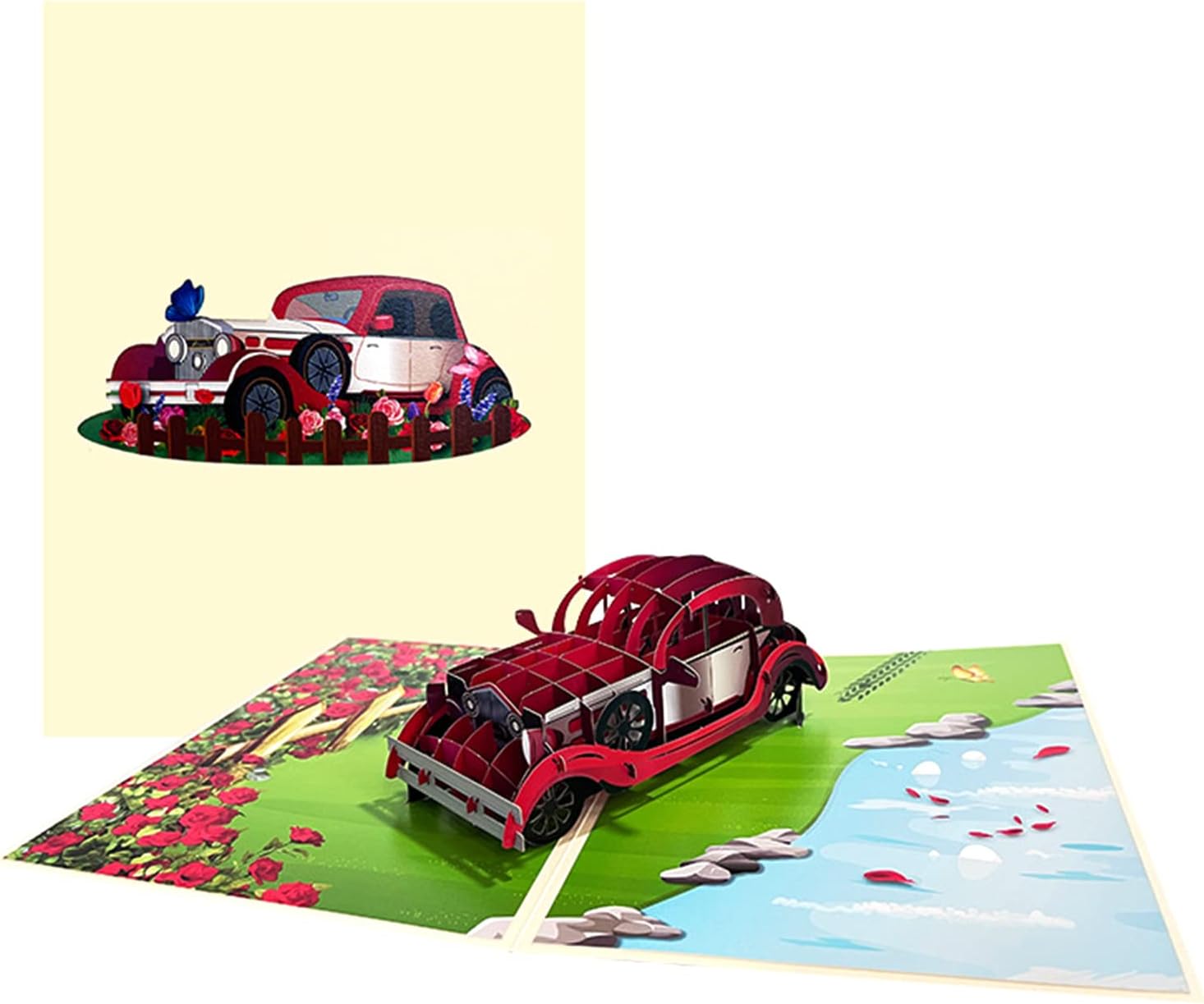 Vintage Red Car 3D Pop Up Greeting Card - Birthday Holiday Event ...