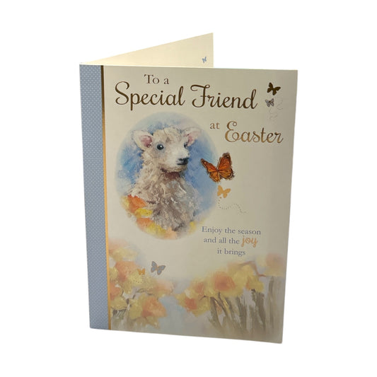 For A Special Friend Cute Lamb Floral Design Easter Card