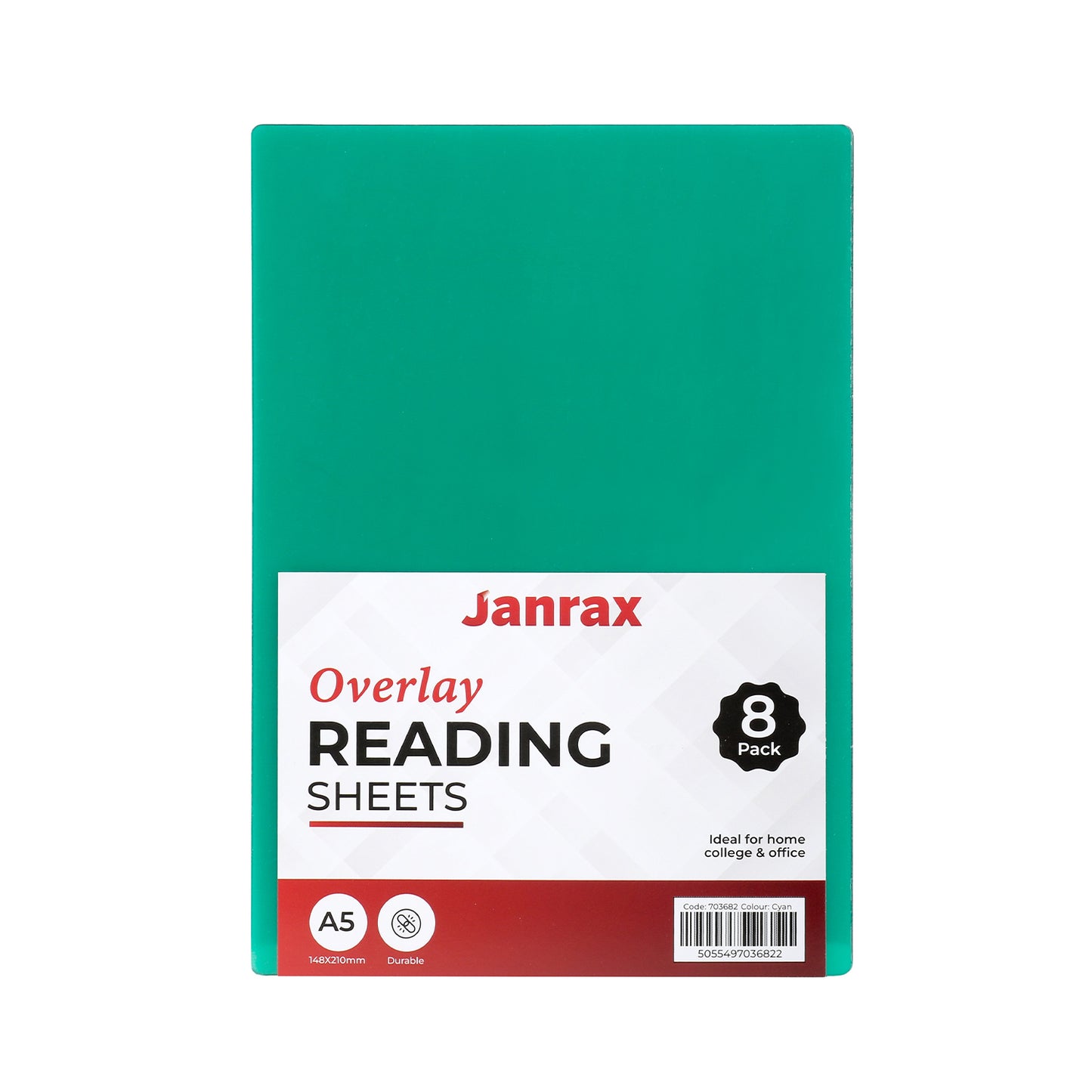 Pack of 24 A5 Plain Cyan Dyslexia Overlay Reading Sheets – PET Material, Rounded Corners