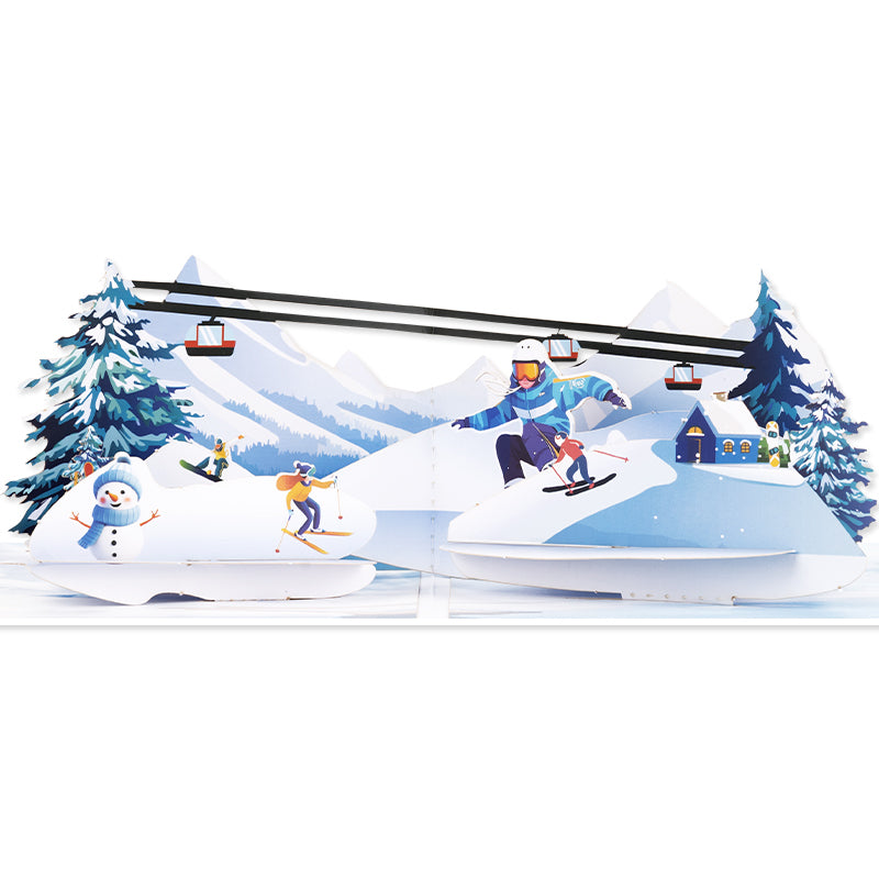 Frozen Fun Ski & Snowboard 3D Pop Up Greeting Card - Holiday Sport Christmas Birthday 