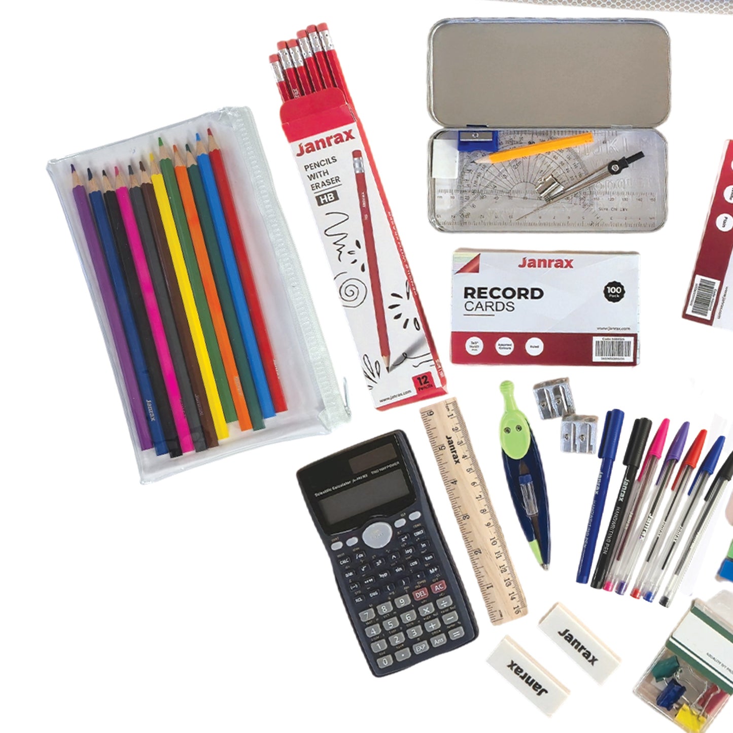 Janrax 46 Piece Complete School Stationery Set, Student Supplies Kit with Pencil Cases, Exercise Books & Study Essentials
